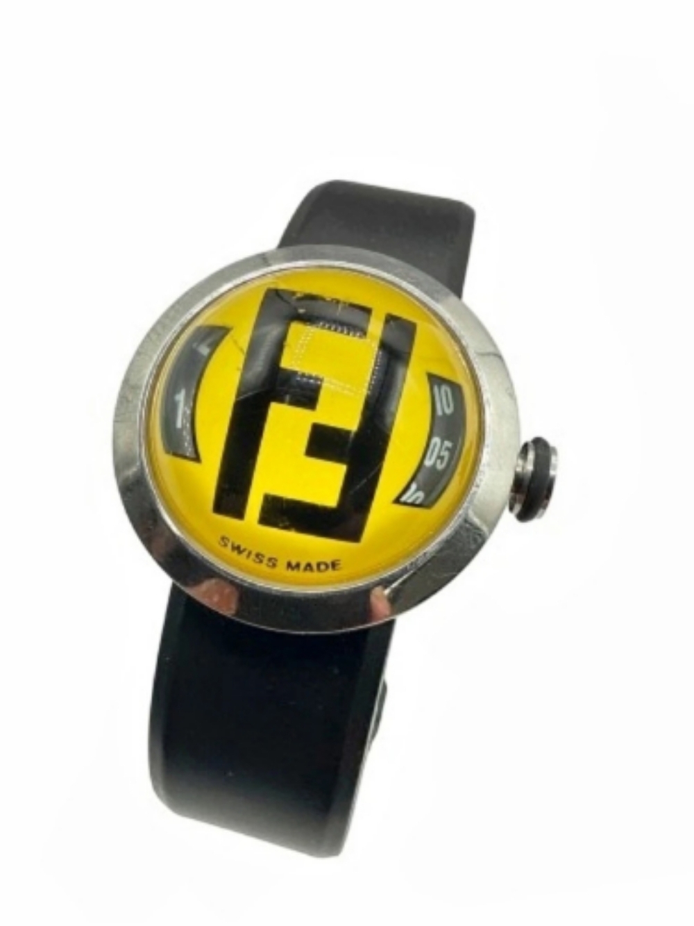 Fendi Bussola Bubble Watch Ref. 8010G Yellow & Black Swiss Made Watch